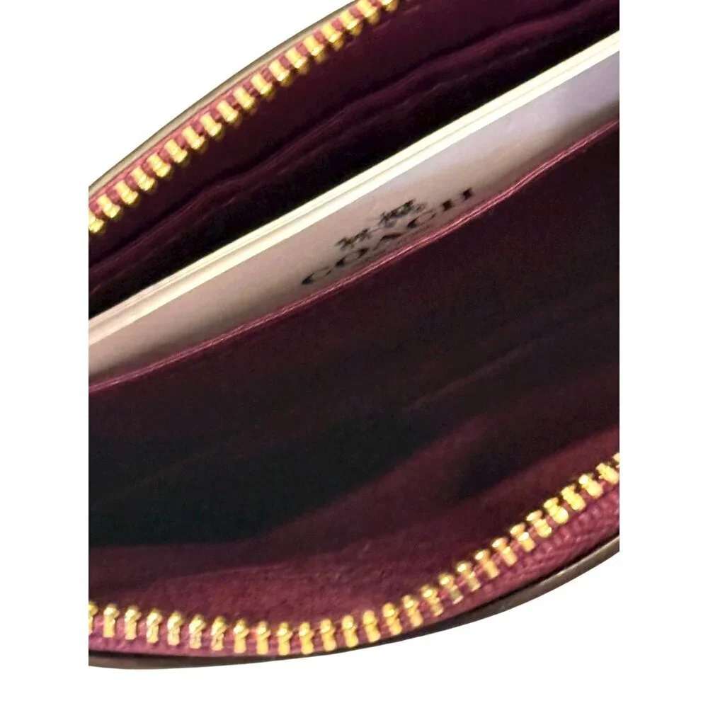 Coach Women's Plum Pebble Leather Wristlet Bag Gold Logo Strap NWT